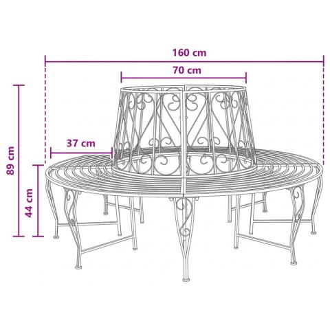 VidaXL Ławka Drzewna Ø 160 x 89 cm Stal Czarny Okrągły