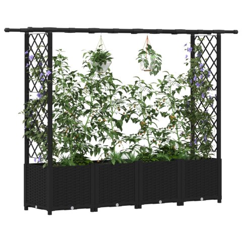 VidaXL Podniesione łóżko z kratką i dachem Czarny 203 x 40 x 138 cm PP