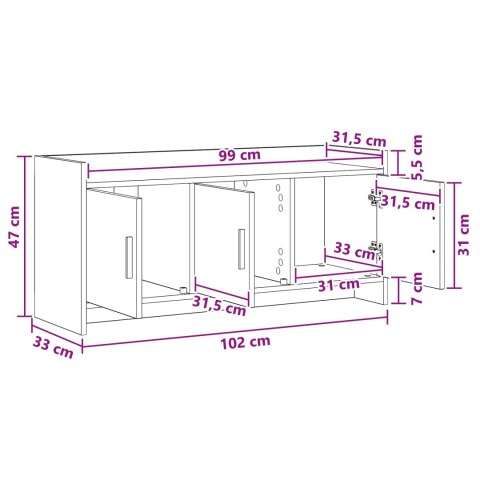 VidaXL Szafka pod telewizor 102 x 33 x 47 cm Czarny dąb