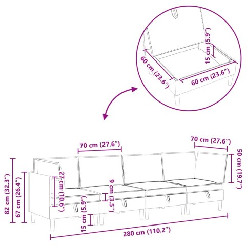 MODULARNY ZESTAW SOFY Z PRZECHOWALNIĄ 4 SZT. CZARNY TKANINA