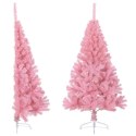 VidaXL Sztuczna choinka połówka ze stojakiem, różowa, 150 cm, PVC