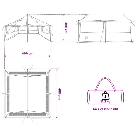 VidaXL Namiot rodzinny zielony 450 x 400 x 265 cm Poliester i Stal