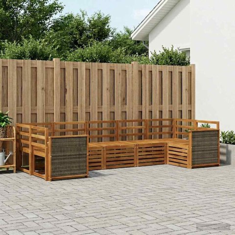 ZESTAW SOFY NAROŻNEJ 6 PCS NATURALNY LITE DREWNO AKACJI