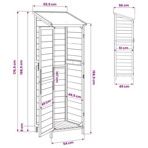 SHED OGRODOWY BIAŁY 59,5X56X176,5CM DREWNO ŚWIERKOWE
