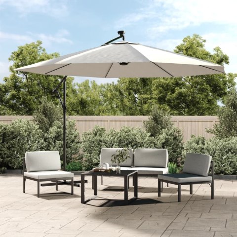VidaXL Parasol wiszący z LED i metalowym słupkiem, 350 cm, piaskowy