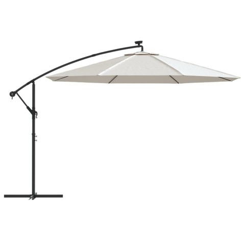 VidaXL Parasol wiszący z LED i metalowym słupkiem, 350 cm, piaskowy