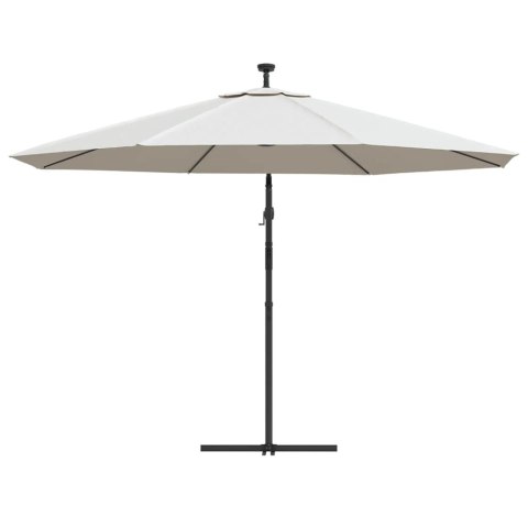 VidaXL Parasol wiszący z LED i metalowym słupkiem, 350 cm, piaskowy