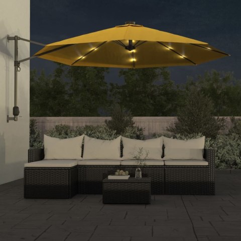 VidaXL Ścienny parasol ogrodowy z LED, żółty, 290 cm