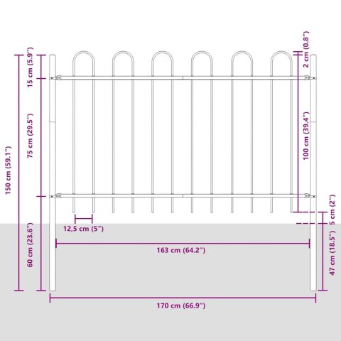 OGRODOWY PŁOT Z ŁUKIEM NA GÓRZE SZARY 8,5X1M STAL