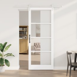 VidaXL Drzwi przesuwne Biały 93 x 232 cm Lite drewno sosnowe i szkło