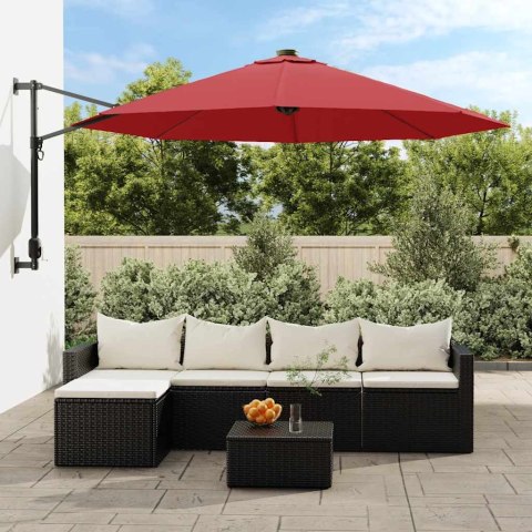 ŚCIENNY PARASOL OGRODOWY Z LED CZERWONY 290CM