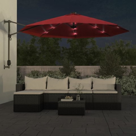 ŚCIENNY PARASOL OGRODOWY Z LED CZERWONY 290CM