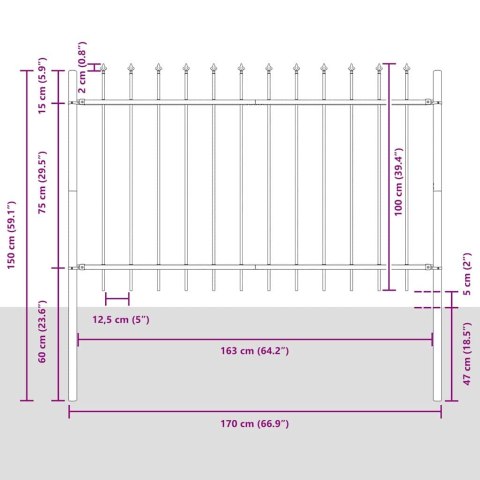 OGRODOWY PŁOT Z SZPICEM SZARY 15,3X1M STAL