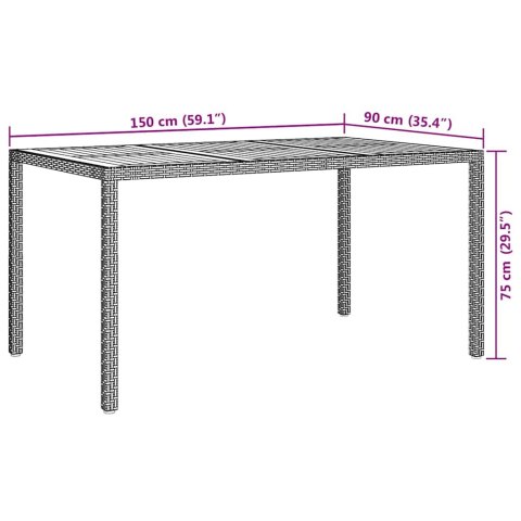 VidaXL Stół Ogrodowy Czarny 150 x 90 x 75 cm polirattan