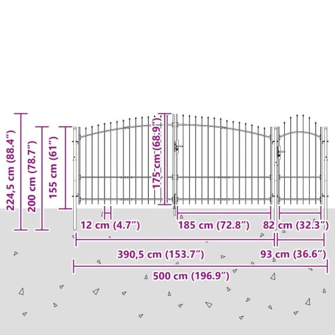 VidaXL Brama ogrodowa Z blokadą Woerden Szary 125 x 500 cm Stal