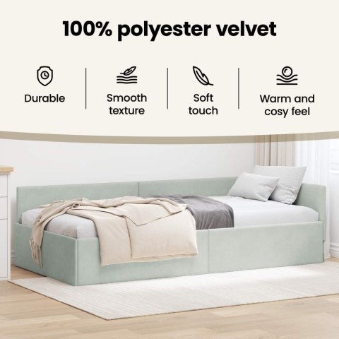 VidaXL Rama łóżka narożnego Jasnoszary 90 cm x 200 cm Aksamit