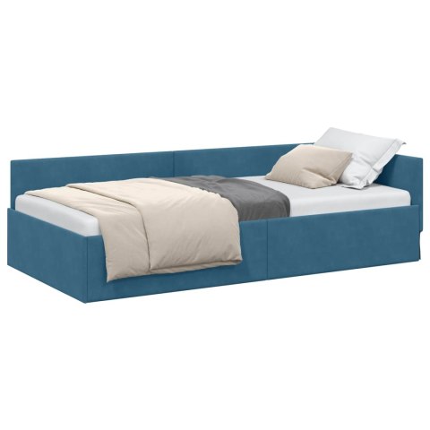VidaXL Rama łóżka narożnego Niebieski 90 cm x 200 cm Aksamit