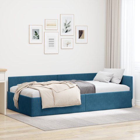 VidaXL Rama łóżka narożnego Niebieski 90 cm x 200 cm Aksamit