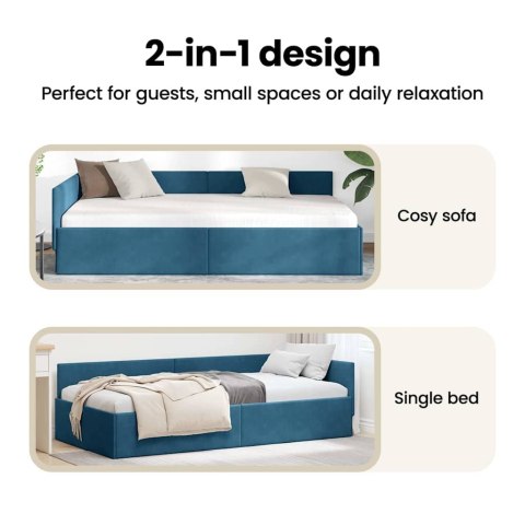 VidaXL Rama łóżka narożnego Niebieski 90 cm x 200 cm Aksamit