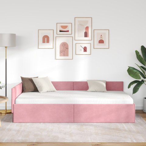VidaXL Rama łóżka narożnego Z zagłówkiem Różowy 90 cm x 200 cm Aksamit