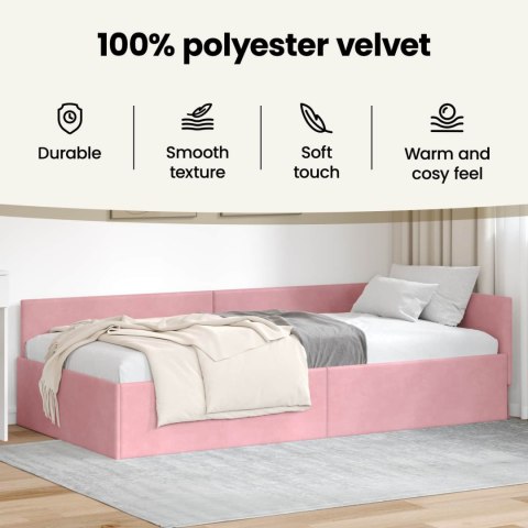 VidaXL Rama łóżka narożnego Z zagłówkiem Różowy 90 cm x 200 cm Aksamit