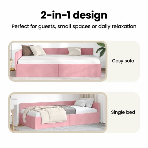 VidaXL Rama łóżka narożnego Z zagłówkiem Różowy 90 cm x 200 cm Aksamit