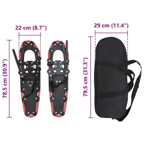 RAKIETY ŚNIEŻNE 3 W 1 Z KIJAMI TREKKINGOWYMI CZERWONY 30 CALI