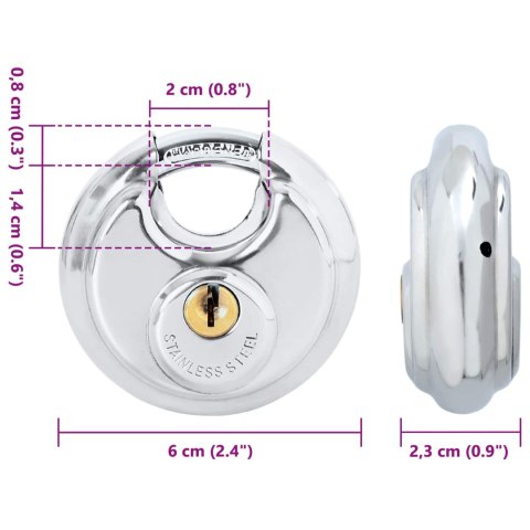 VidaXL Kłódki discus z kluczami 2 pcs Srebrny 6 x 2.3 x 6 cm
