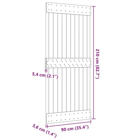 VidaXL Drzwi NARVIK Naturalny 90 x 210 cm Lite Drewno Sosnowe