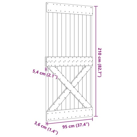 VidaXL Drzwi NARVIK Naturalny 95 x 210 cm Lite Drewno Sosnowe