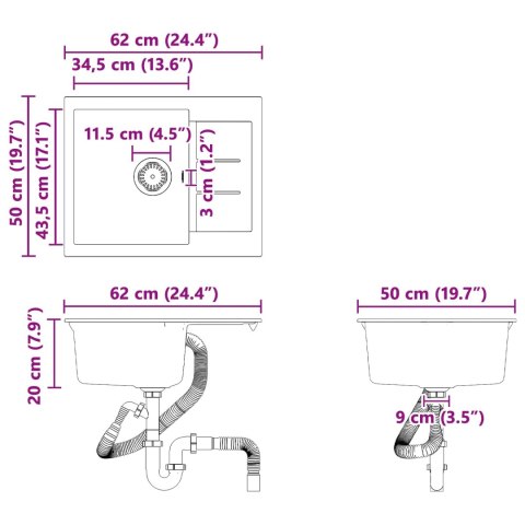 ZLEW ZLEWOZMYWAK BIAŁY 620X500MM 80% KWARC I 20% ŻYWICA