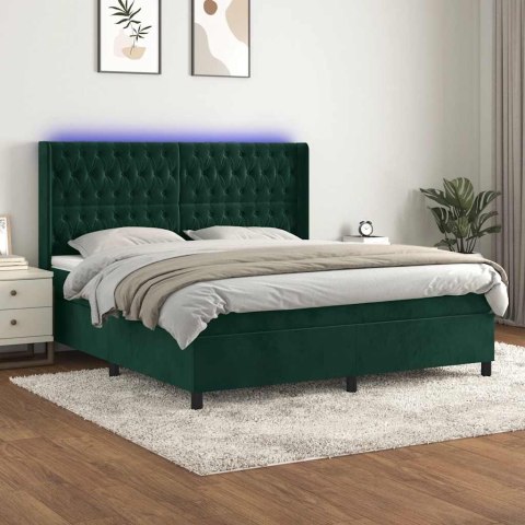 VidaXL Łóżko kontynentalne z materacem i LED zielony aksamit 160x200cm