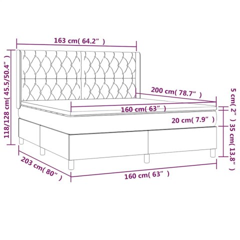 VidaXL Łóżko kontynentalne z materacem i LED zielony aksamit 160x200cm
