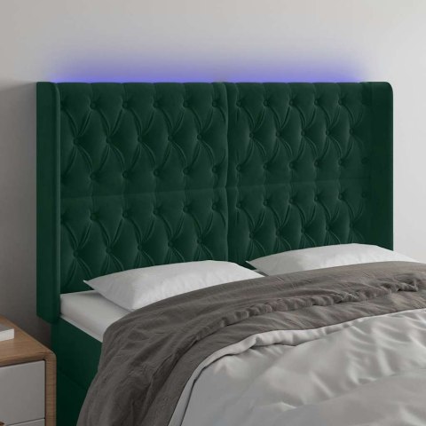 VidaXL Zagłówek do łóżka z LED, ciemnozielony 163x16x118/128cm aksamit