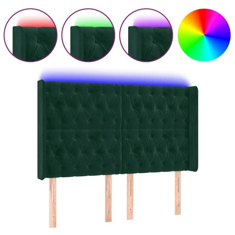 VidaXL Zagłówek do łóżka z LED, ciemnozielony 163x16x118/128cm aksamit