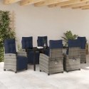 VidaXL Zestaw do jadalni w ogrodzie z poduszką 7 pcs Szary polirattan