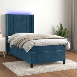 VidaXL Łóżko kontynentalne, materac i LED, niebieski aksamit 90x200 cm
