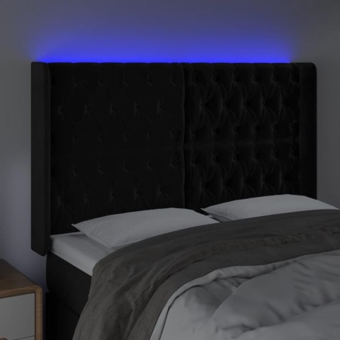VidaXL Zagłówek do łóżka z LED, czarny, 163x16x118/128 cm, aksamit
