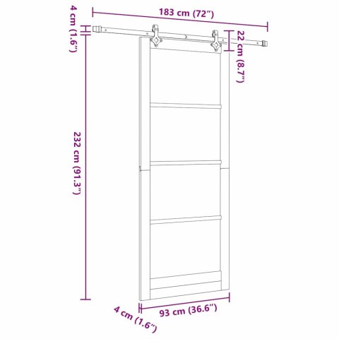DRZWI PRZESUWNE BIAŁY 93X232CM LITE DREWNO SOSNOWE I SZKŁO