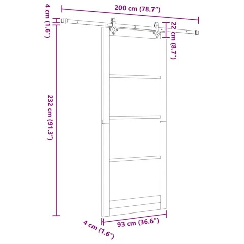 DRZWI PRZESUWNE BIAŁY 93X232CM LITE DREWNO SOSNOWE I SZKŁO