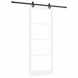 VidaXL Drzwi przesuwne Biały 93 x 232 cm Lite drewno sosnowe i szkło