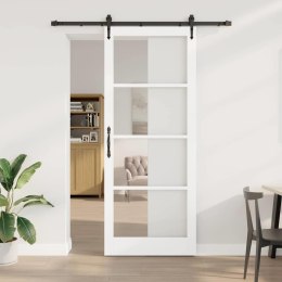 VidaXL Drzwi przesuwne Biały 93 x 232 cm Lite drewno sosnowe i szkło