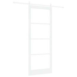 VidaXL Drzwi przesuwne Biały 93 x 232 cm Lite drewno sosnowe i szkło