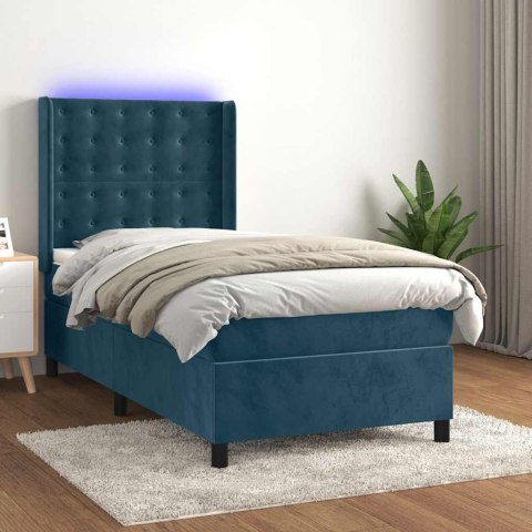 VidaXL Łóżko kontynentalne, materac i LED, niebieski aksamit 90x200 cm