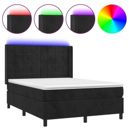 VidaXL Łóżko kontynentalne z materacem i LED, czarny aksamit 140x200cm