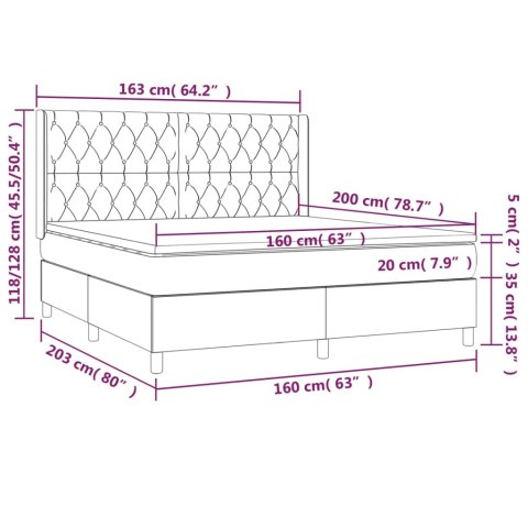 VidaXL Łóżko kontynentalne z materacem i LED, czarny aksamit 160x200cm