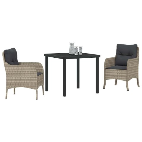 ZESTAW DO JADALNI W OGRODZIE 3 PCS JASNOSZARY POLIRATTAN