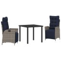 ZESTAW DO JADALNI W OGRODZIE 3 PCS SZARY I CZARNY RATTAN
