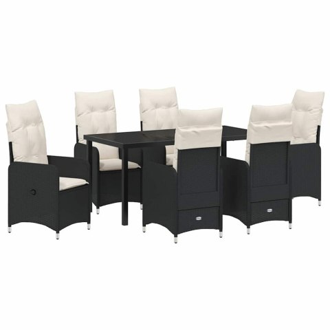 VidaXL Zestaw do jadalni w ogrodzie 7 pcs Czarny polirattan