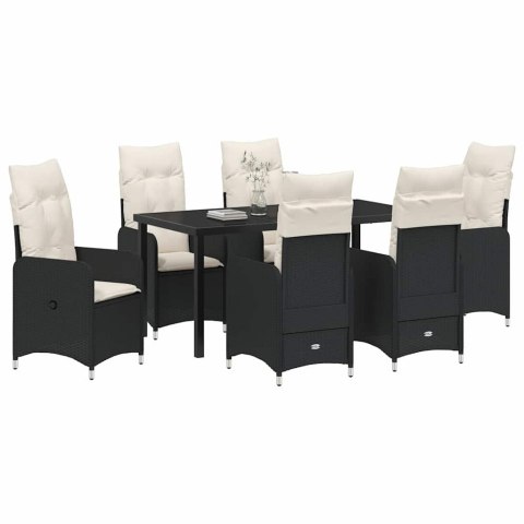 VidaXL Zestaw do jadalni w ogrodzie 7 pcs Czarny polirattan